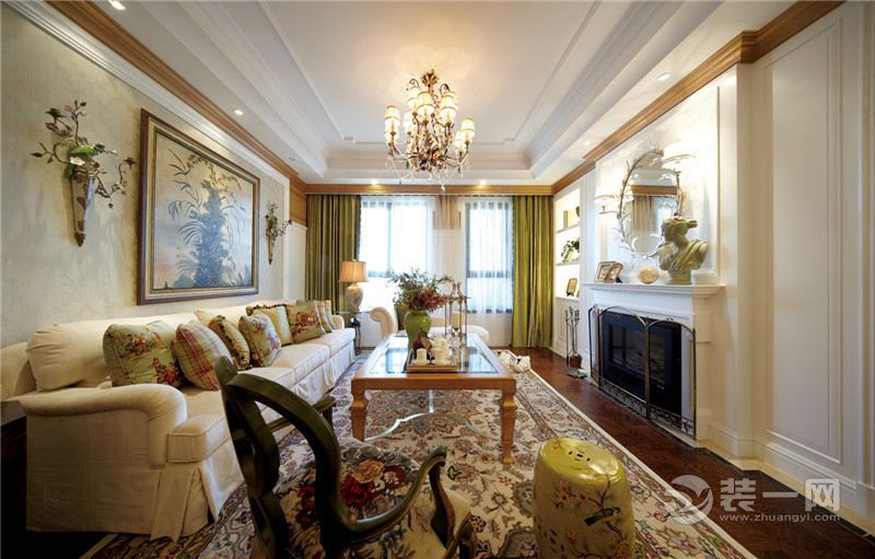 武汉百瑞景中央生活区140平三居室美式客厅实景图