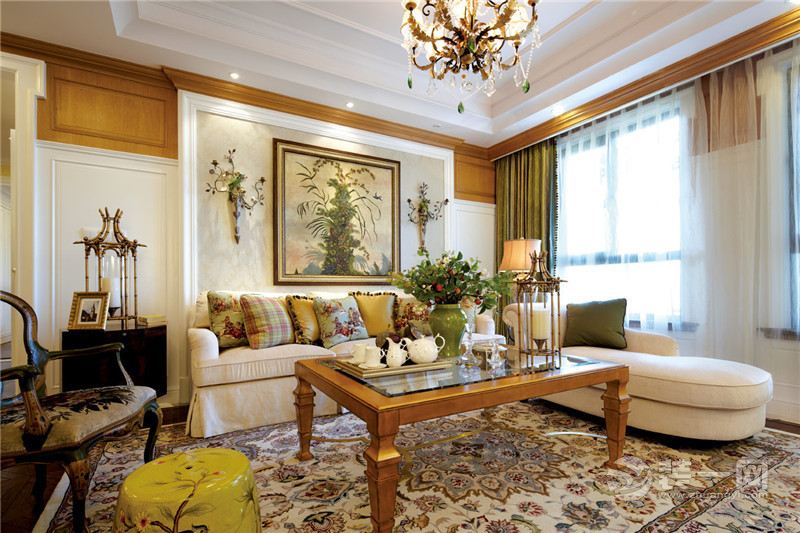 武汉百瑞景中央生活区140平三居室美式客厅实景图