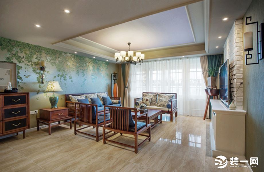 锦湖金利天地123m²中式风格三居室——客厅