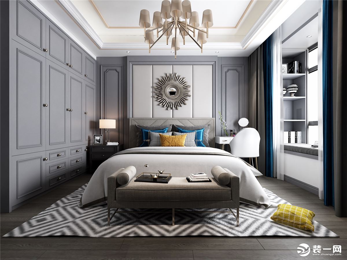 140平三居室现代轻奢风格卧室装修效果图