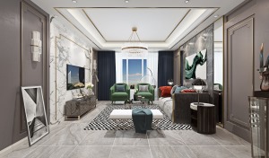 140平三居室現代輕奢風格客廳裝修效果圖