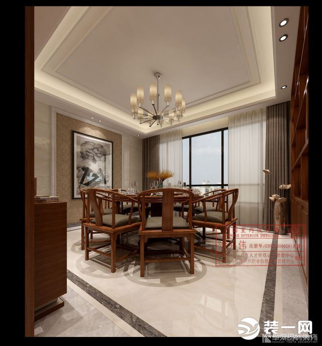惠州华浔品味装饰中信水岸城复式240平新中式风格餐厅效果图