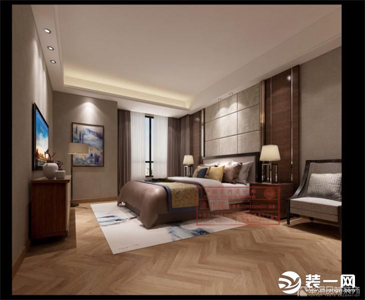 惠州华浔品味装饰中信水岸城复式240平新中式风格卧室效果图