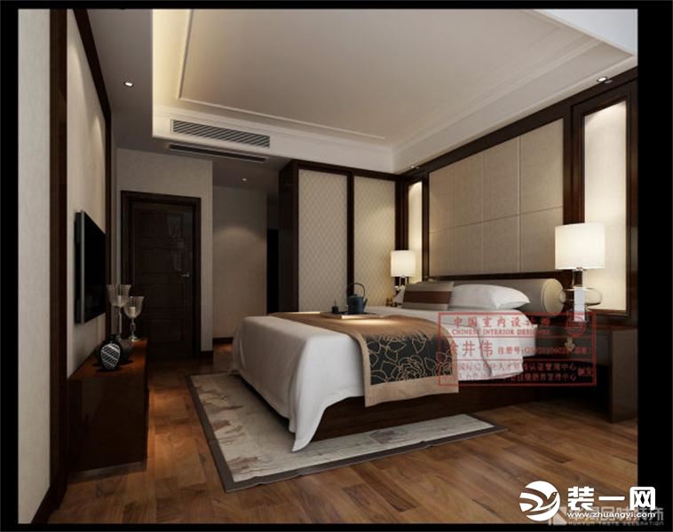 惠州华浔品味装饰中州中央公园170平新中式风格卧室效果图