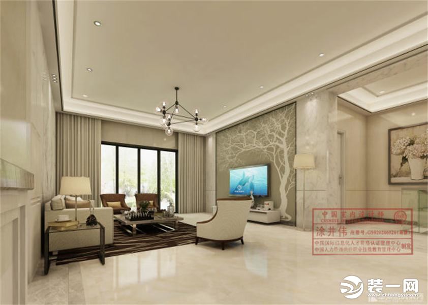 惠州华浔品味装饰中州中央平墅别墅320平新中式风格客厅效果图