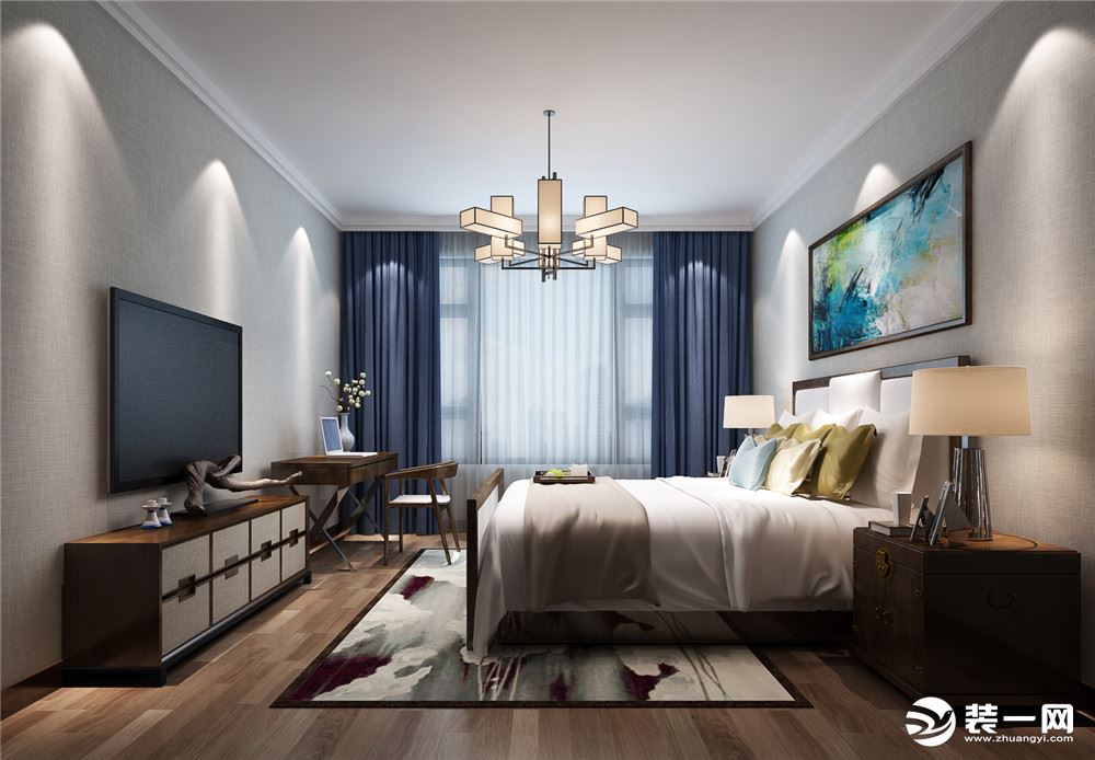 惠州华浔品味装饰中洲天御141平新中式卧室效果图