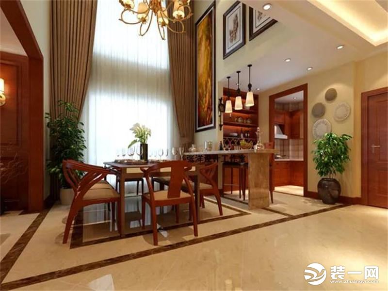 惠州华浔品味装饰孔雀城别墅210平新中式风格餐厅效果图