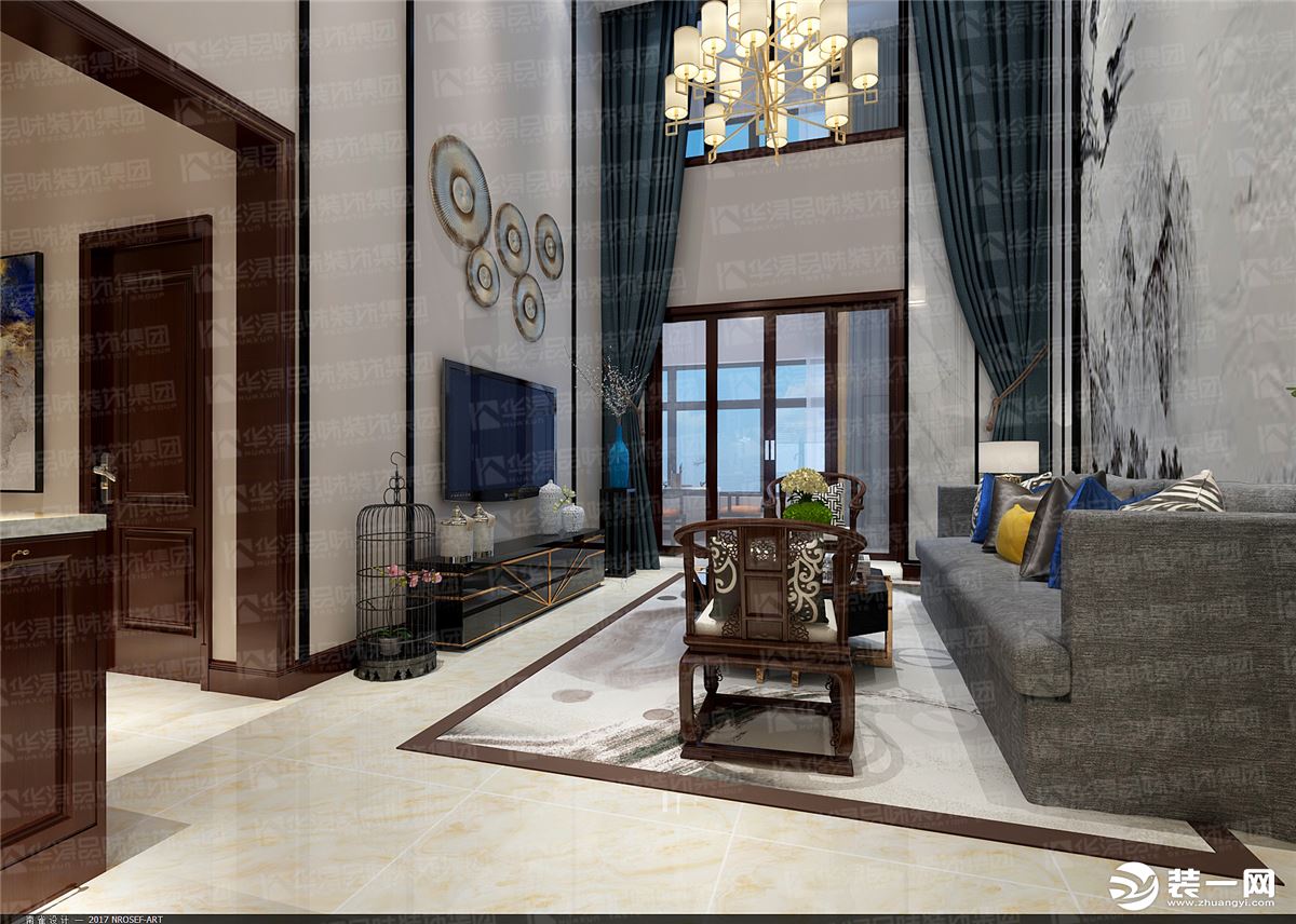 惠州华浔品味装饰龙门富力养生谷别墅360平米中式风格客厅一角效果图
