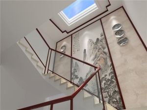 惠州华浔品味装饰义和别墅320平中式风格楼梯效果图