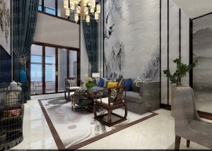惠州华浔品味装饰龙门富力养生谷别墅360平米中式风格客厅沙发背景效果图