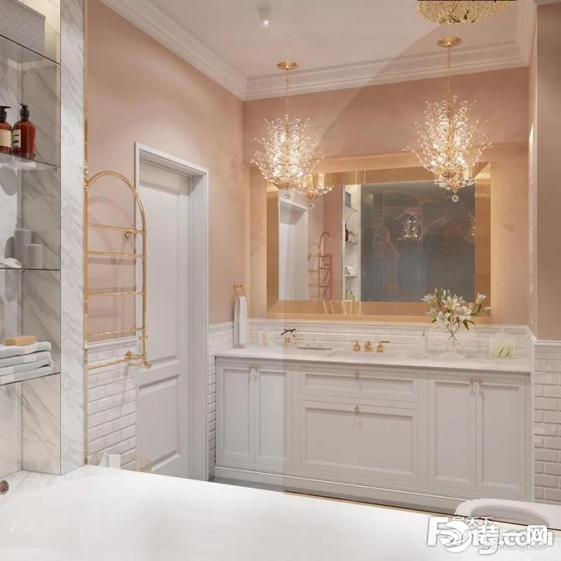卫生间也跟随整体风格，粉嫩又充满高级感。