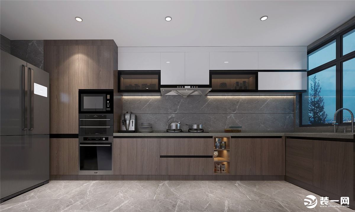 厨房：L型橱柜加大台面空间，给厨房更多可能性。