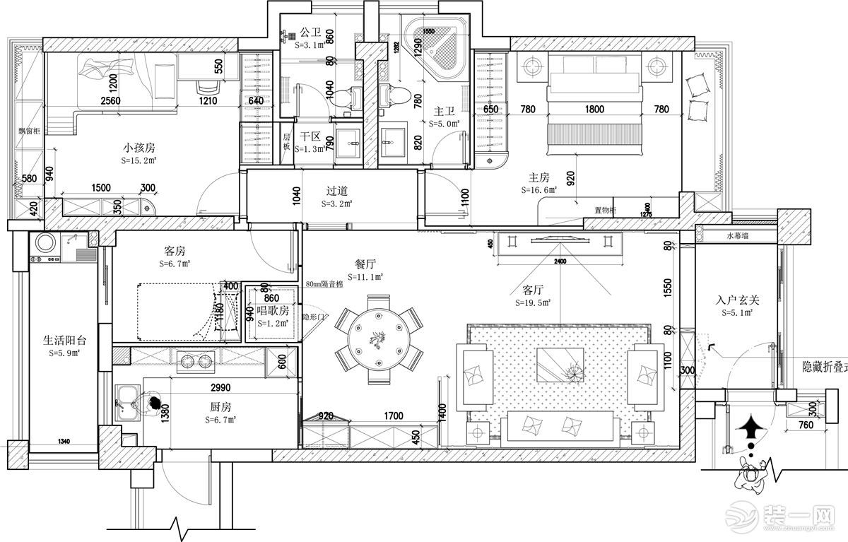 戶型：三房兩廳一廚兩衛(wèi)。