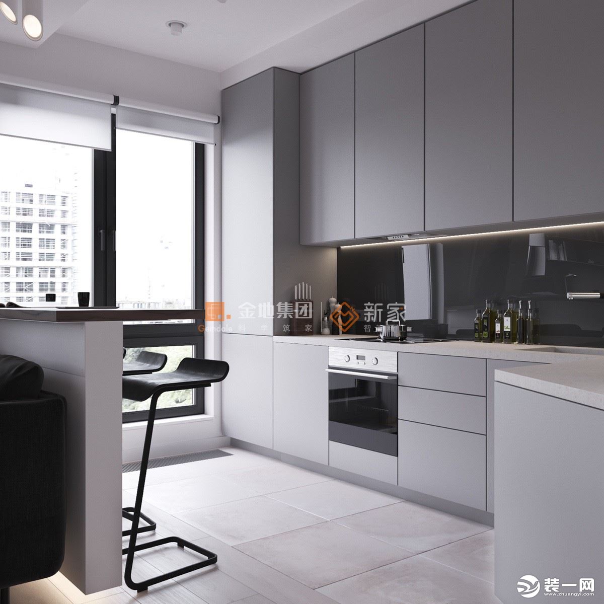 厨房：嵌入式浅色橱柜与墙面完美融合，在契合主人烹饪需求的同时，不失美感。