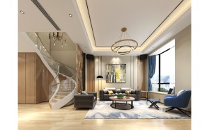 客厅装修风格以简约为主，家具装饰都比较简约，选用大理石的电视墙和有质感的灰色沙发，提升空间的高级感。