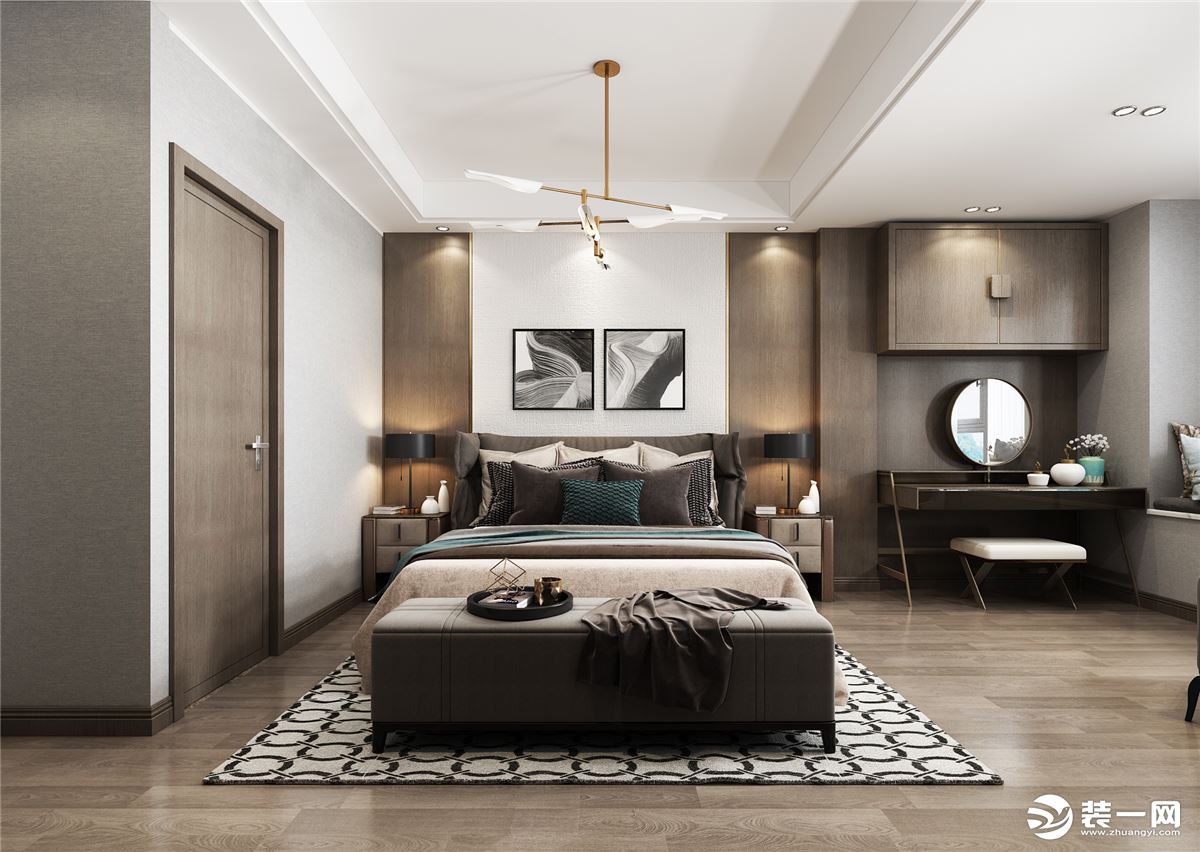 卧室整个空间色调素雅，棉麻窗帘让室内的气氛柔和而温馨。