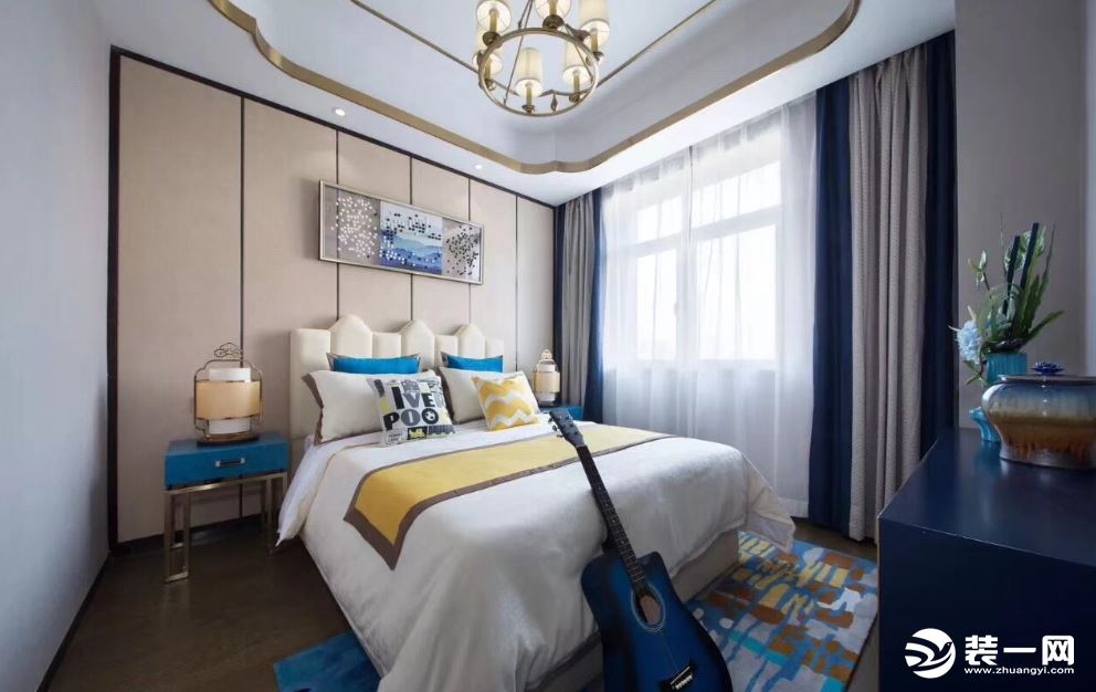 许昌水岸金城小区120平方- 新中式装修风格-卧室装修效果图-新中式图片
