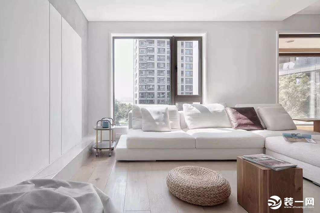 宁波甬筑装饰明东社区白色现代极简主义风格装修设计案例图客厅