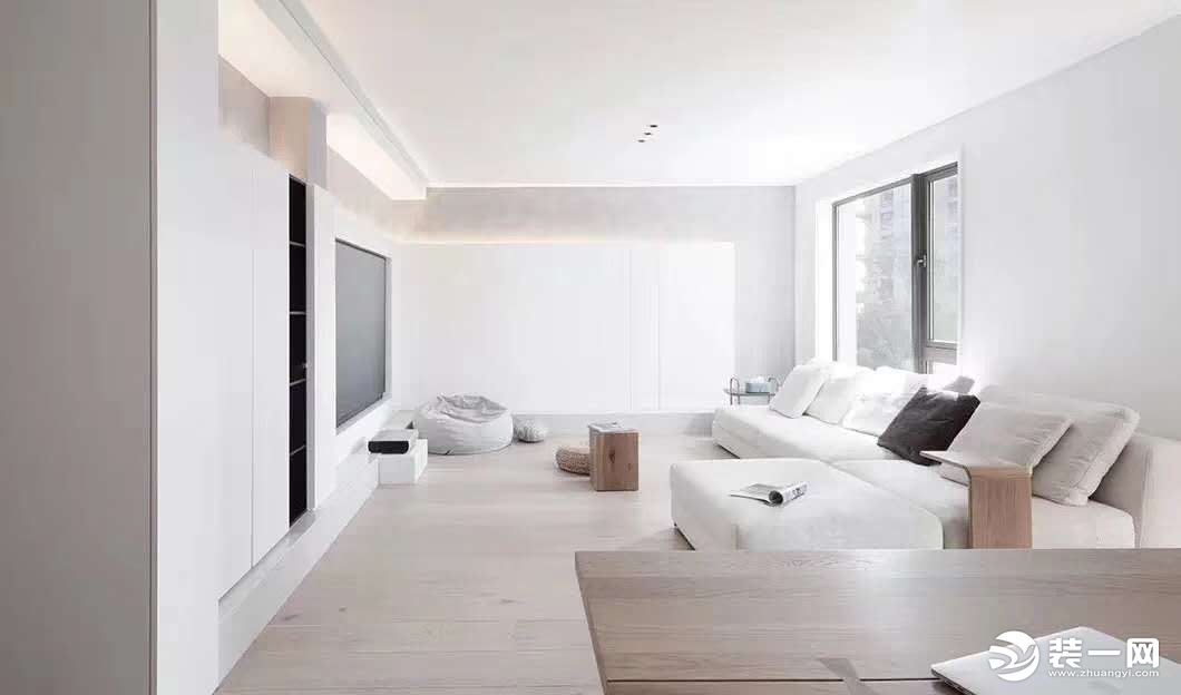 宁波甬筑装饰明东社区白色现代极简主义风格装修设计案例图客厅
