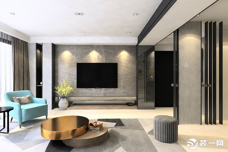 华新锦绣尚郡110m²现代轻奢风格设计装修案例 3室一厅