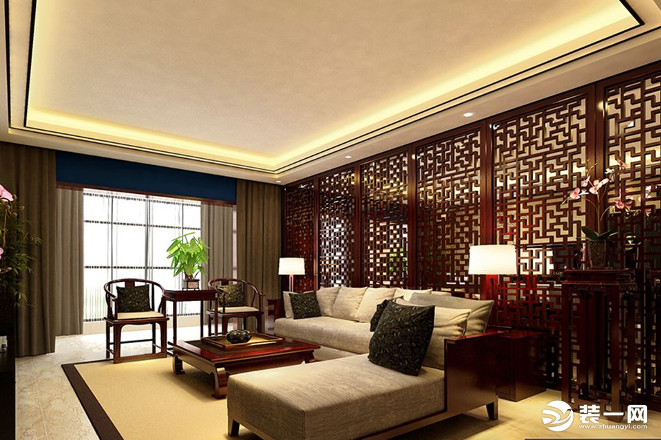人居盛和林语130m²新中式风格设计装修案例三室2厅