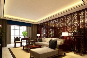 人居盛和林语130m²新中式风格设计装修案例三室2厅