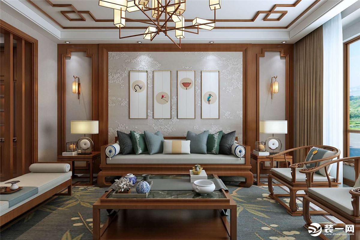 明月山庄380平新中式别墅客厅装饰图案例
