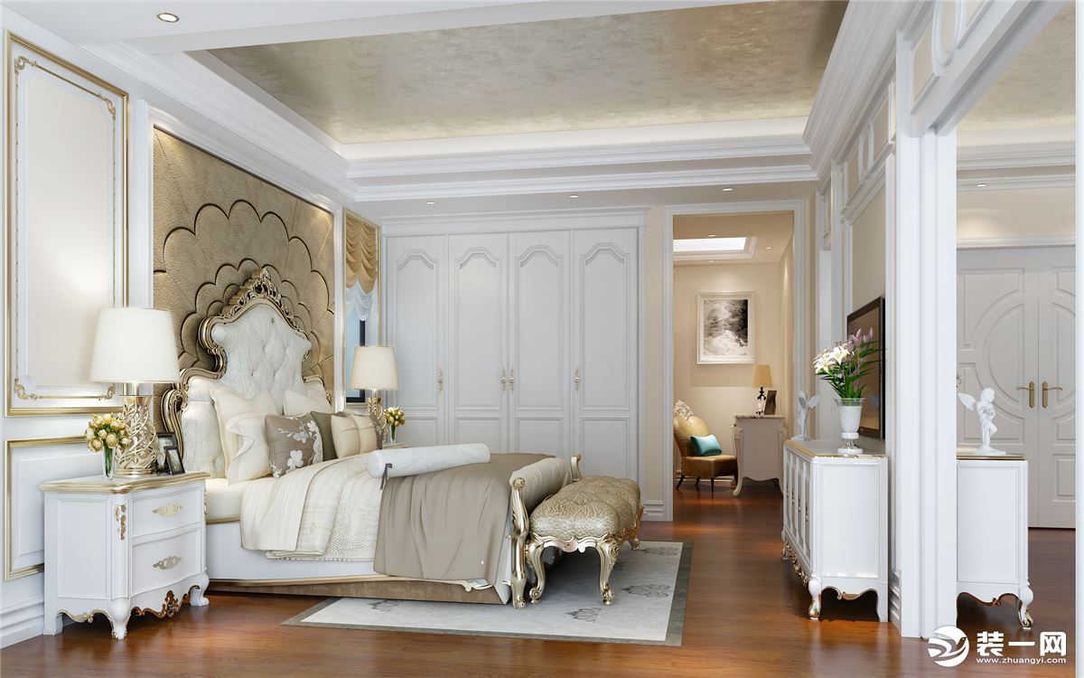 主卧 在家具的选择上，色调以象牙白为主多浅色搭配，造型多圆和方，层次空间感强。