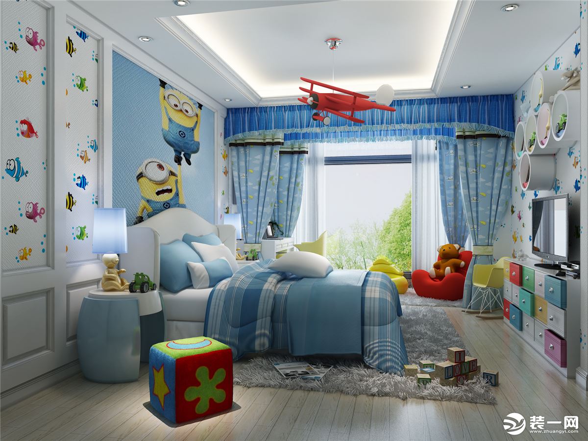 男孩房 色彩缤纷的小孩房，让空间充满童趣，还有专属的阅读区。