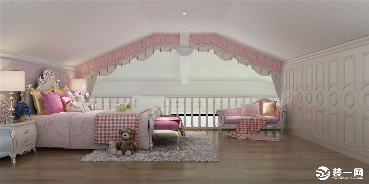 女儿房睡眠区 活泼粉色是女孩的专属色，温柔细腻，给人无尽的柔和感。
