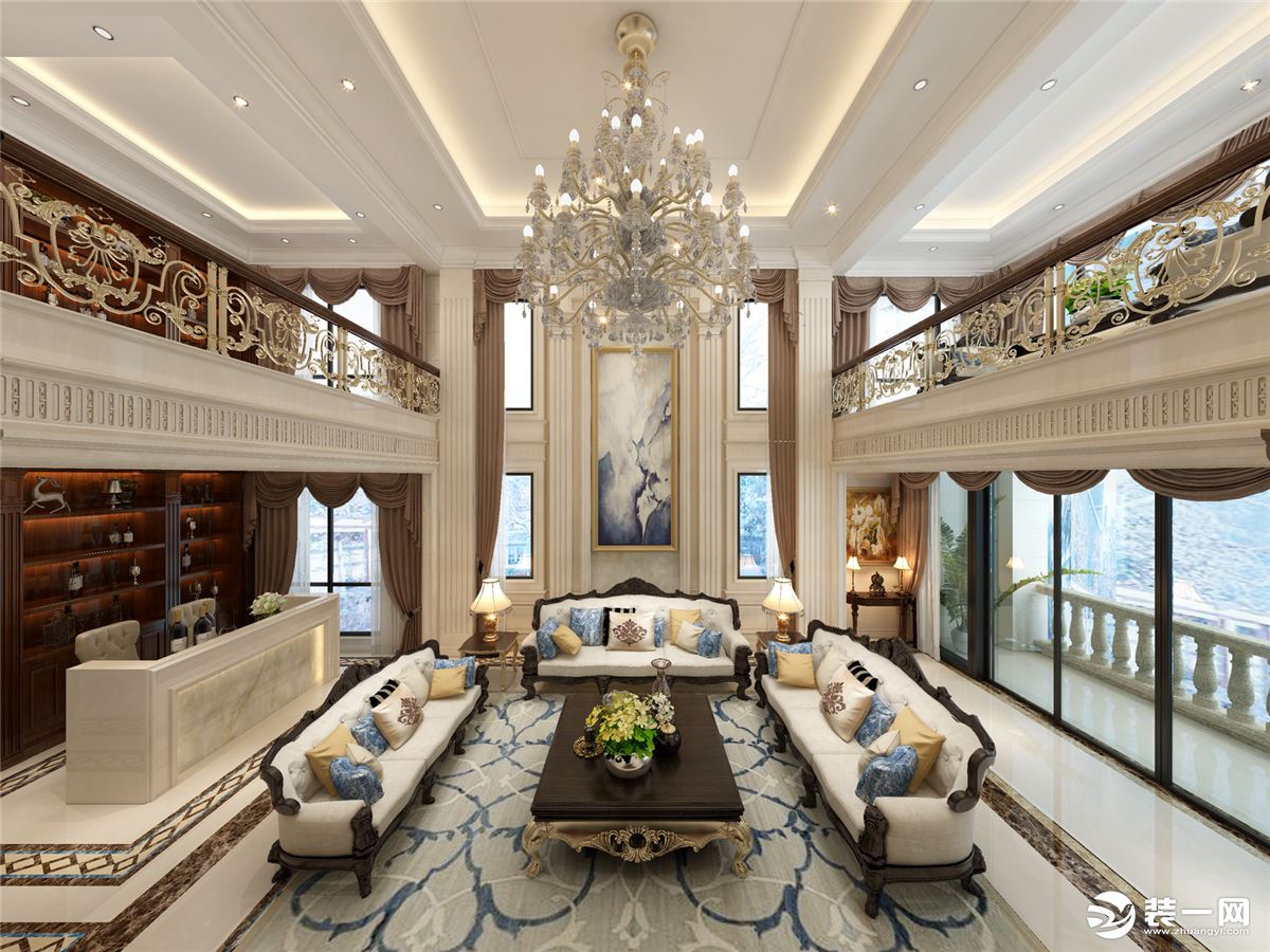 客厅 以典雅白色为主基调，挑高的优势让空间饱满大气、采光明亮。