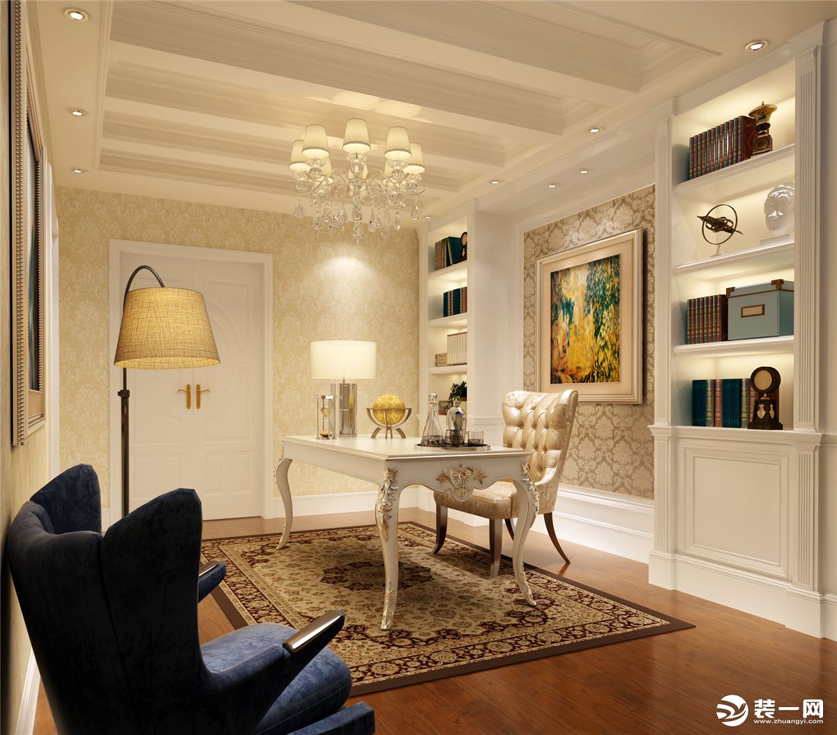 书房 造型奢华典雅，家具与灯饰搭配，很有欧式古典的韵味。