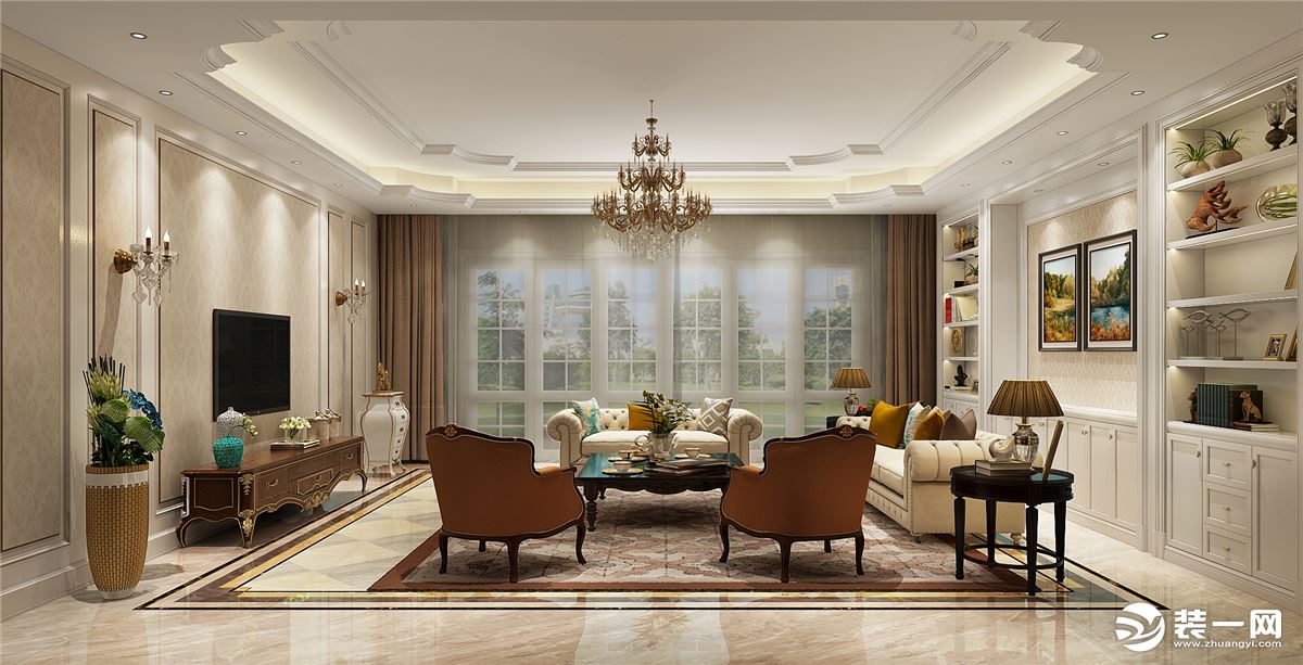 家庭厅 墙面主要采用了西米黄大理石来突显欧式的暖色调及奢华感。