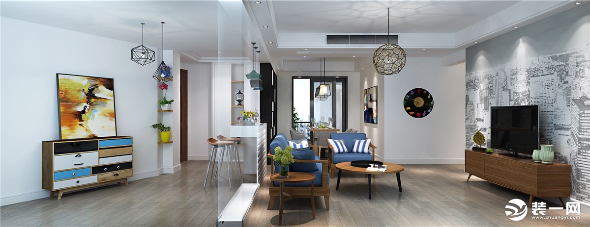 客厅 白色空间中总让人倍感放松，入眼简单的家具以及装饰充满着整齐感。