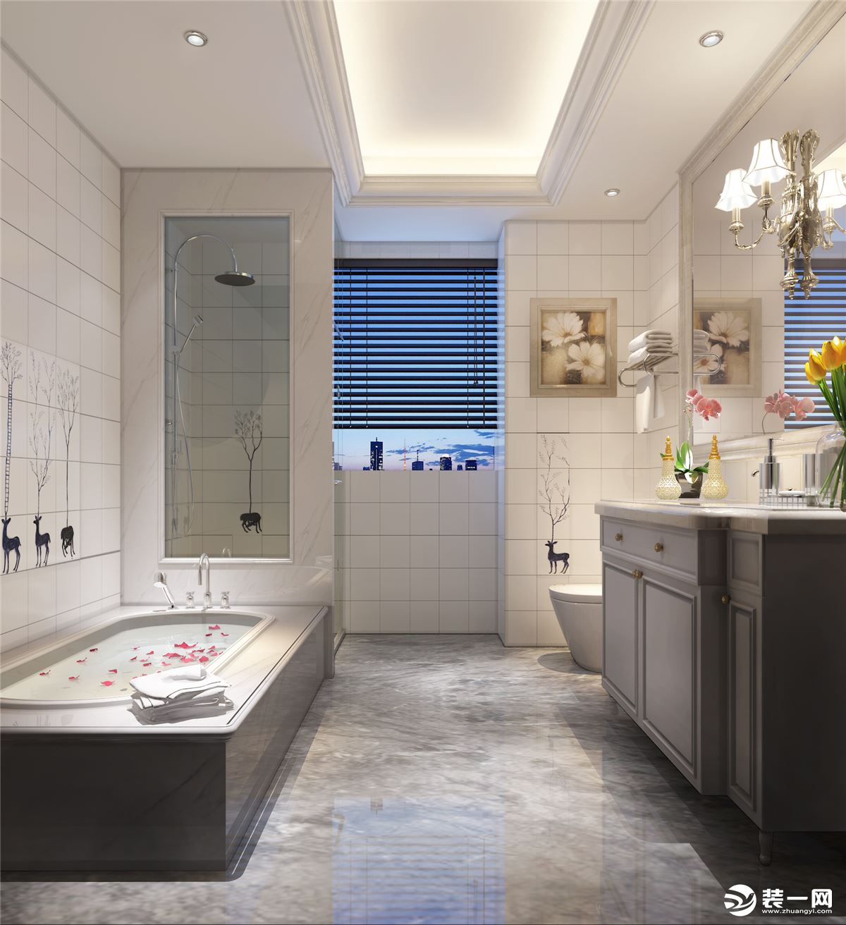 浴室 简洁明亮的卫生间选用了一款带有北美风情的小鹿墙砖让空间有了趣味。