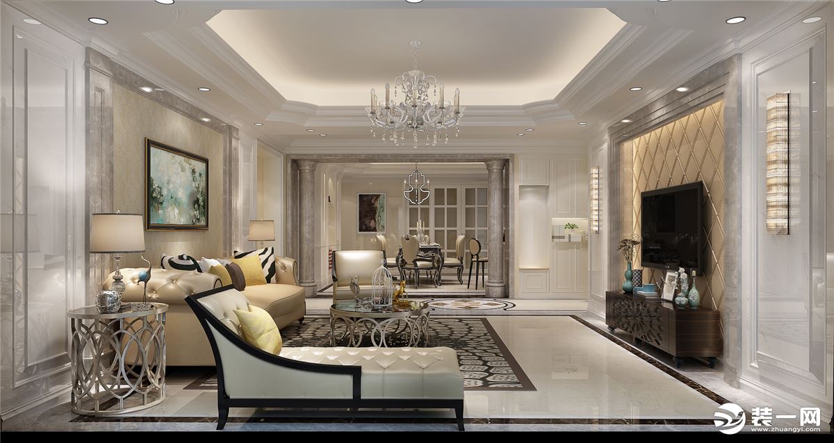 客厅 个性时尚的沙发也能融入空间，灰色大理石和白色大理石结合层次分明。