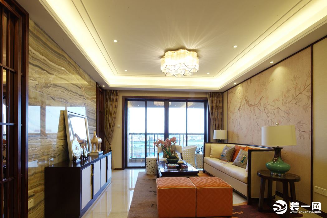 客厅 结合中式元素，保留了材质，在装饰的基础上简化了线条、肌理感。