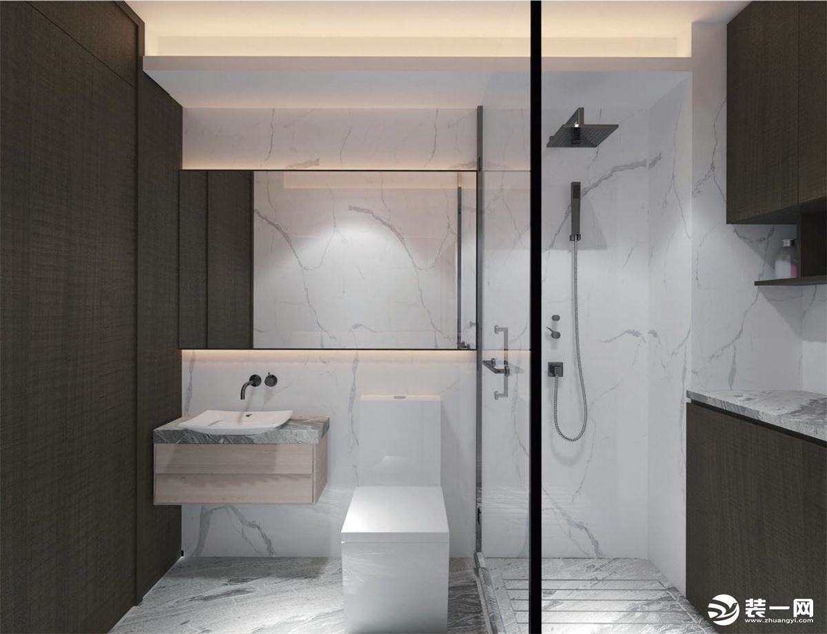 卫生间效果图 大理石的简洁，纯净，在视觉上扩大空间感。