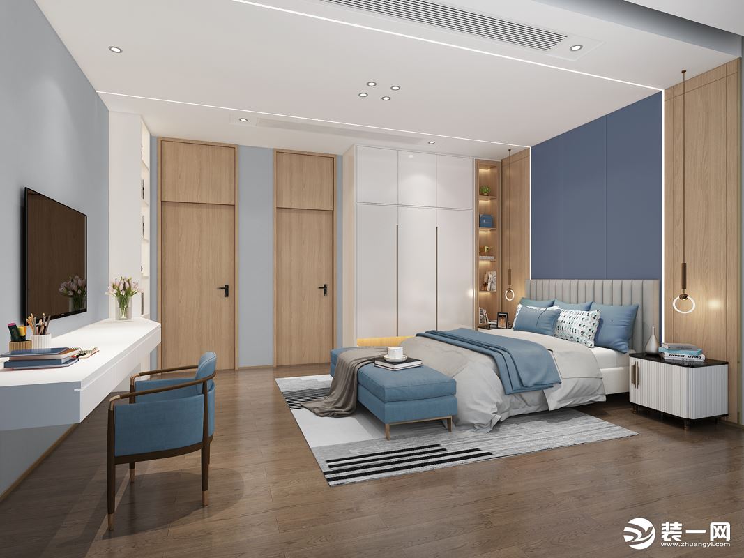 睡房3 以利落的现代质感呈现，简约的设计造型，原木色调，于细节之处彰显精致美。
