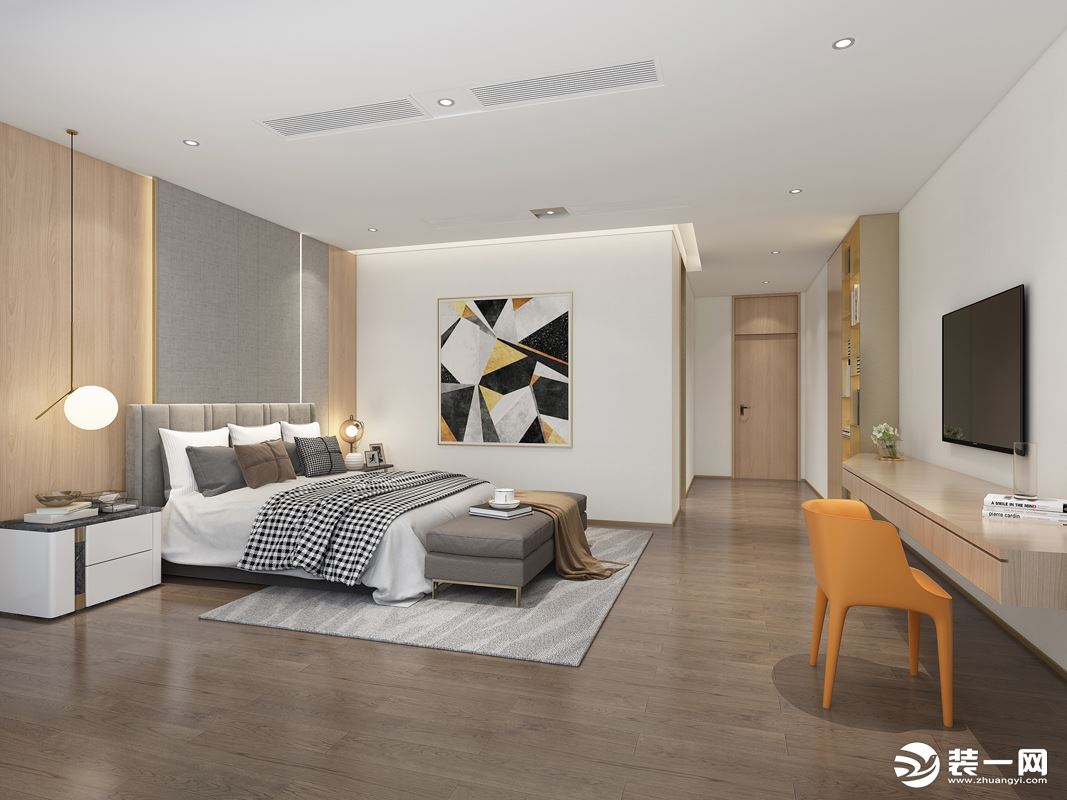 睡房4 以利落的现代质感呈现，简约的设计造型，原木色调，于细节之处彰显精致美。