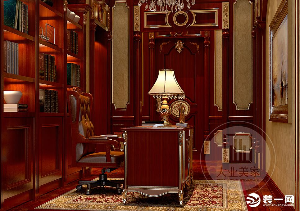 书房的设计豪华大气，彰显着主人的身份。