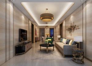 客厅 现代轻奢风，将优雅时尚的质感结合着现代材质及装饰技巧巧妙地呈现在居室中。