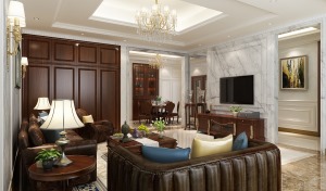 客厅 质感大理石搭配红木家私，贵气加大气而又不失自在与随意的风格。