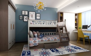 小孩房 在空间设计中追求宽敞、实用采用上下床设计分别满足二孩的睡眠、收纳需求。