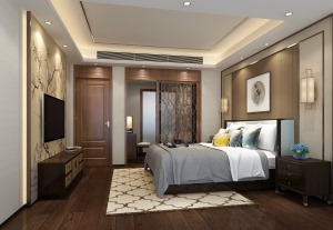 卧室 写意的镂空隔断、沉稳的木色元素，造就一个惬意的卧室。