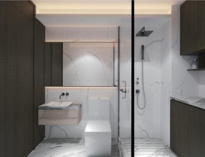 卫生间效果图 大理石的简洁，纯净，在视觉上扩大空间感。