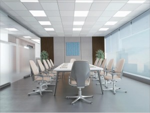 会议室效果图 间呈现出极简与清新的感受，与办公实用主义理念相契合。