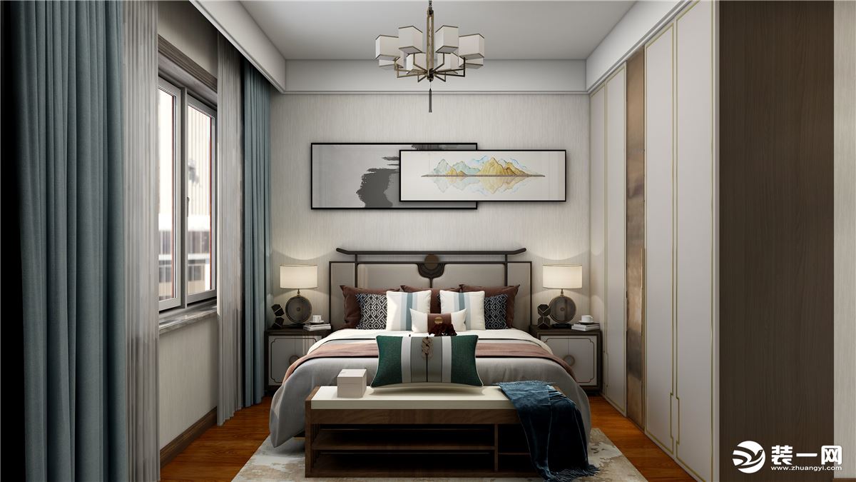 卧室是整套房子中最私人也是体现出温馨休闲感的空间，一般在设计时要体现出静谧舒适的感觉。