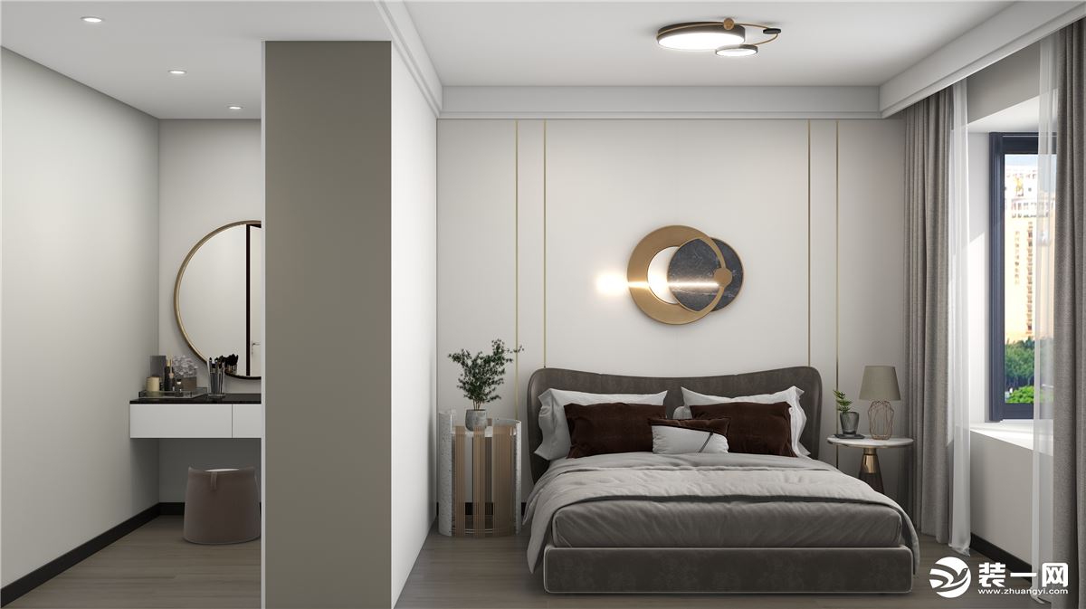 卧室以大面积暖白为主调,将思想、空间、物件还原为简单的形式，呼唤白的张力。