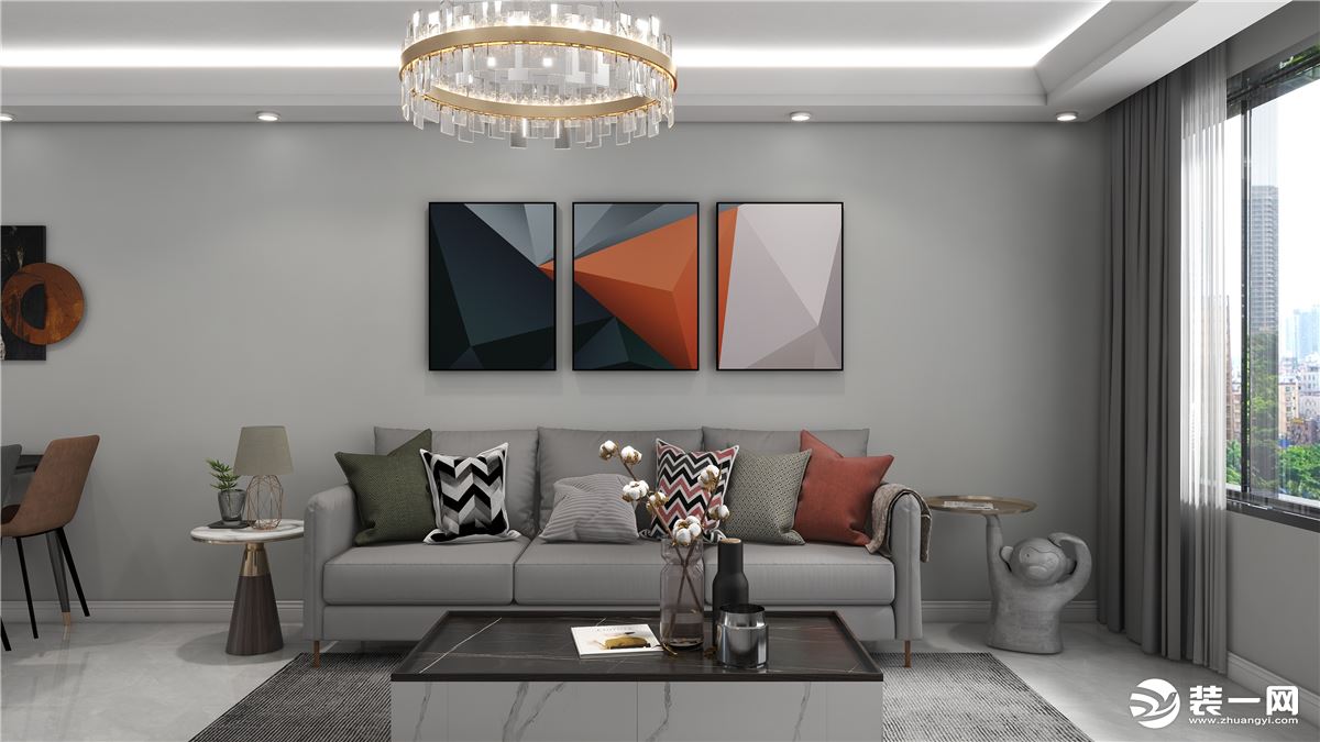 客厅岩板电视墙增加整个空间的明度和设计感。